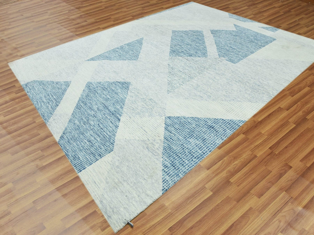 9'2" x 12'3" New Hand Knotted Blue Wool Rectangle Oriental Rug - MOA10279294