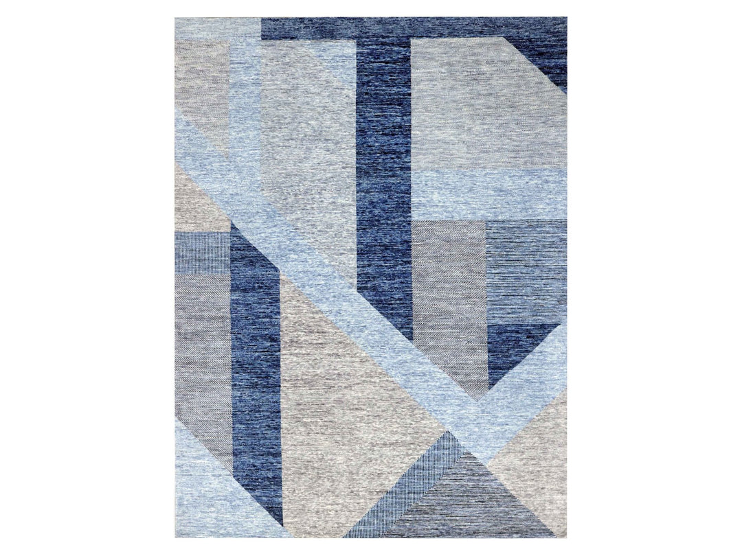 9'2" x 11'10" New Hand Knotted Blue Wool Rectangle Oriental Rug - MOA10279295