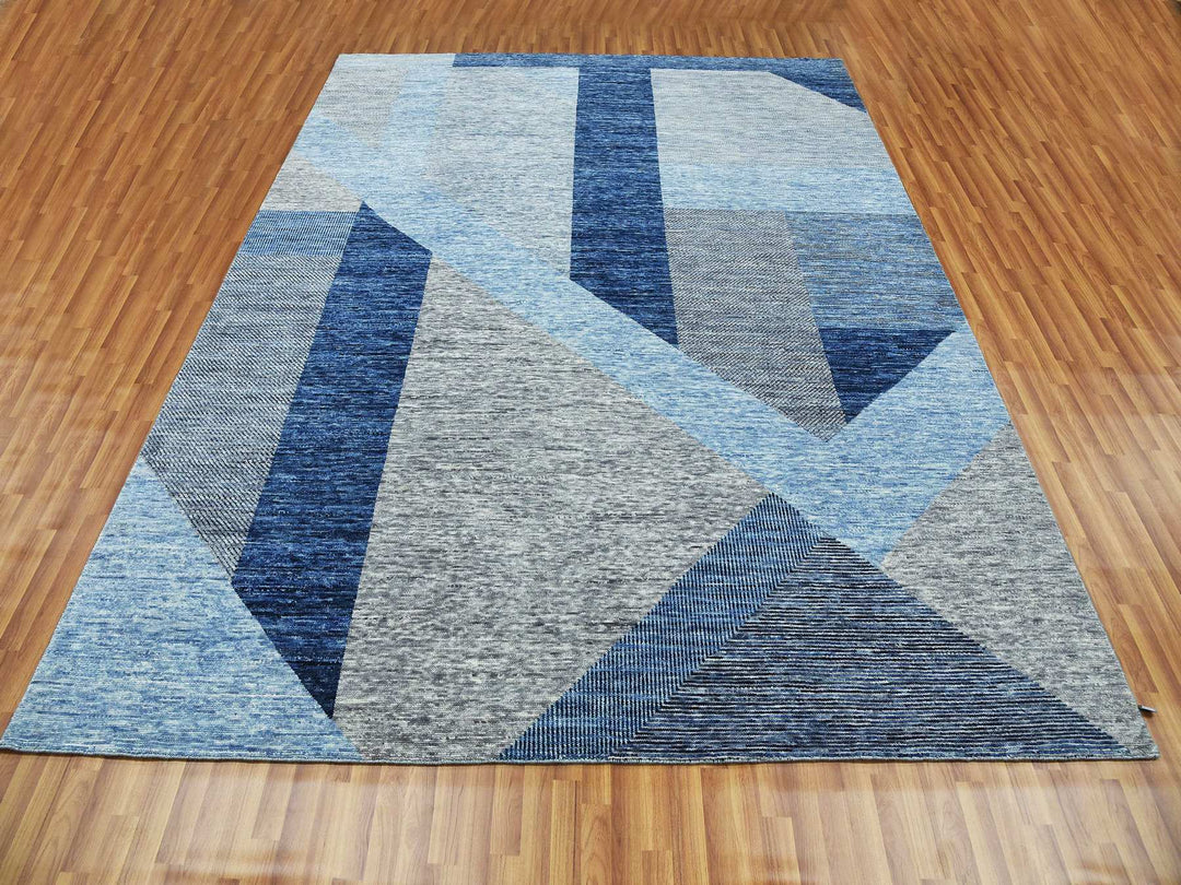 9'2" x 11'10" New Hand Knotted Blue Wool Rectangle Oriental Rug - MOA10279295