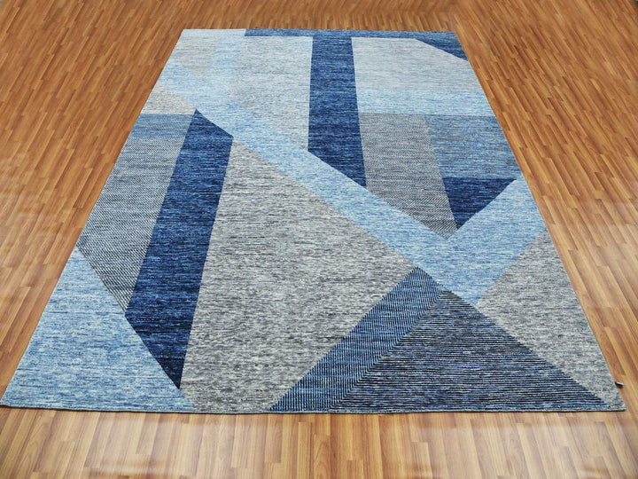 9'2" x 11'10" New Hand Knotted Blue Wool Rectangle Oriental Rug - MOA10279295