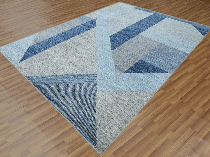 9'2" x 11'10" New Hand Knotted Blue Wool Rectangle Oriental Rug - MOA10279295