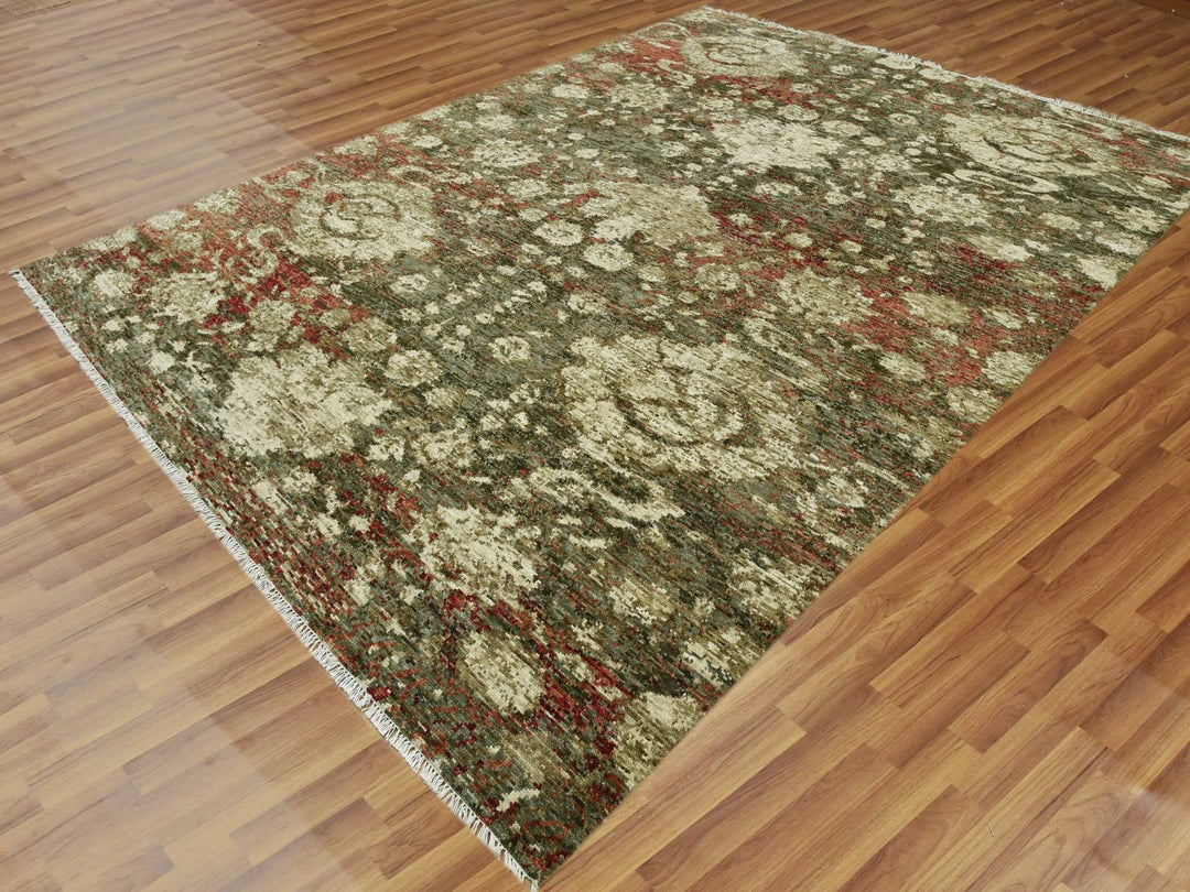9'1" x 11'10" New Hand Knotted Brown Wool Rectangle Oriental Rug - MOA10279303