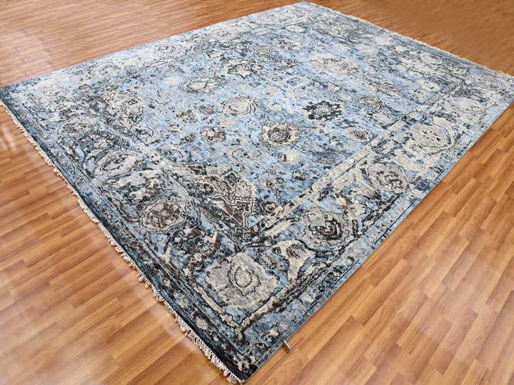 9'2" x 12'4" New Hand Knotted Grey Wool Rectangle Oriental Rug - MOA10279304