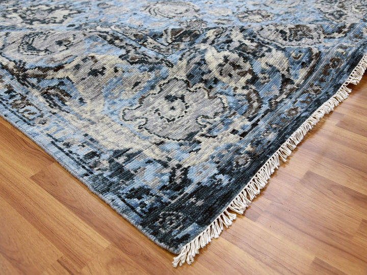 9'2" x 12'4" New Hand Knotted Grey Wool Rectangle Oriental Rug - MOA10279304