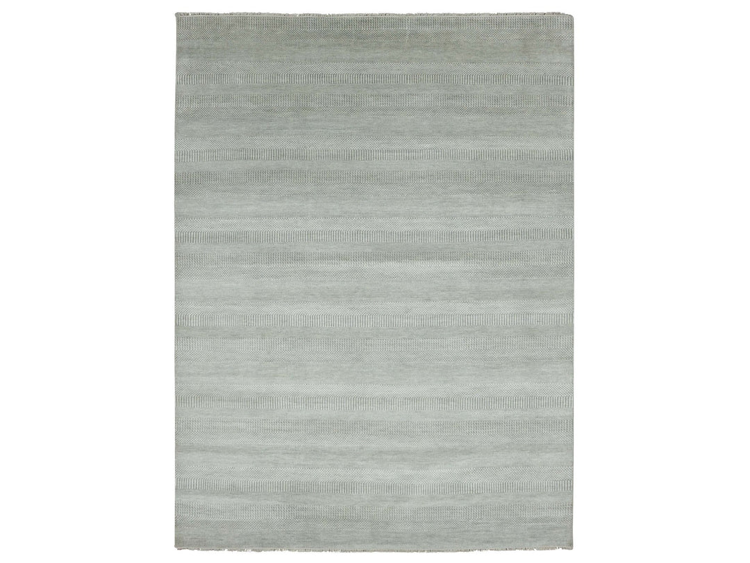 9'0" x 12'1" New Hand Knotted Grey Wool & Silk Rectangle Oriental Rug - MOA10279307
