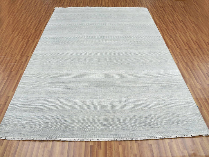 9'0" x 12'1" New Hand Knotted Grey Wool & Silk Rectangle Oriental Rug - MOA10279307
