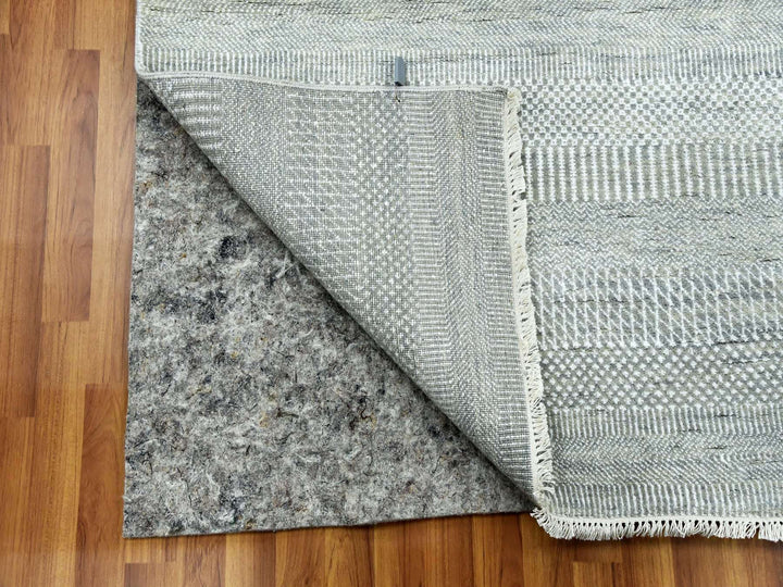 9'0" x 12'1" New Hand Knotted Grey Wool & Silk Rectangle Oriental Rug - MOA10279307