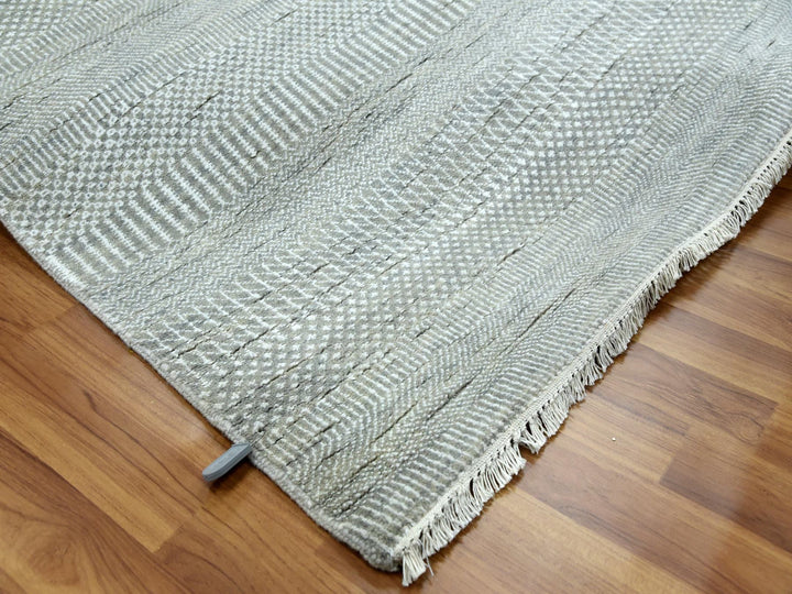 9'0" x 12'1" New Hand Knotted Grey Wool & Silk Rectangle Oriental Rug - MOA10279307