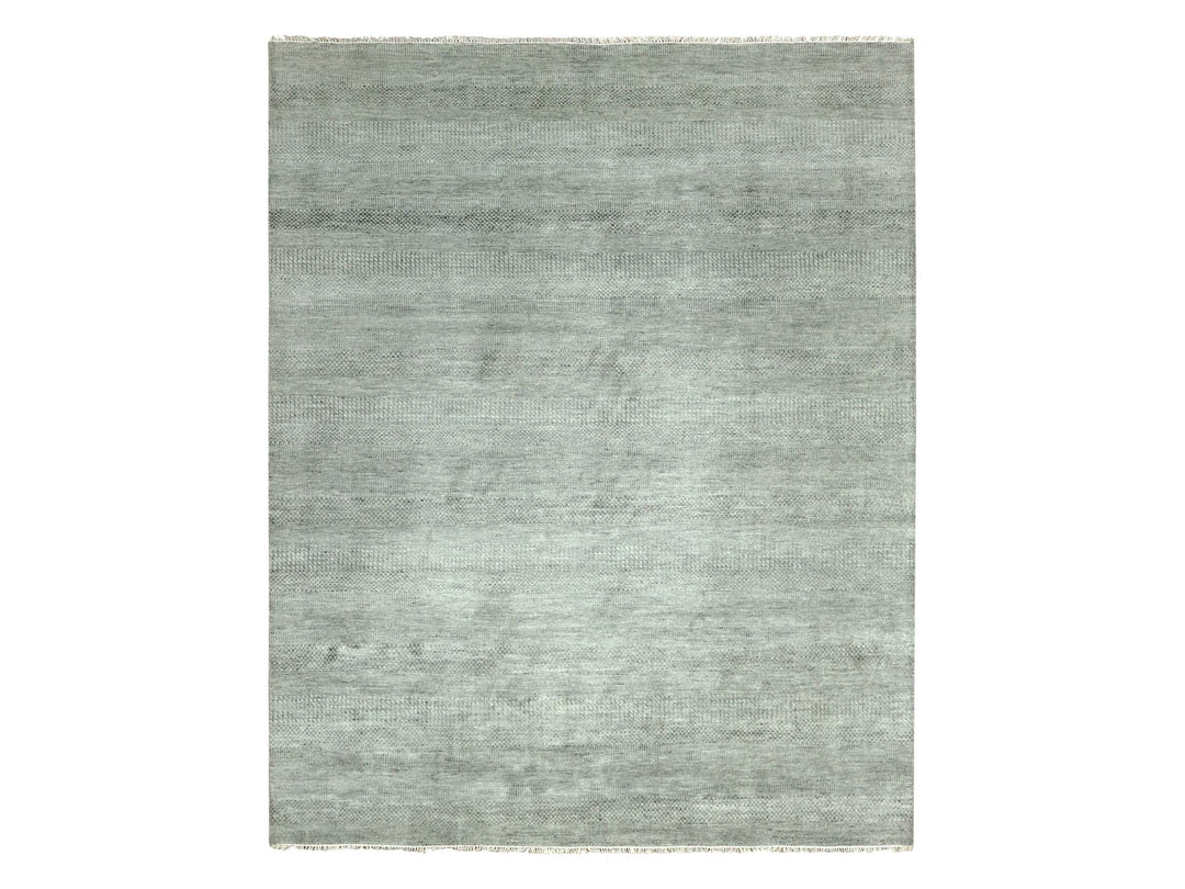 8'0" x 10'0" New Hand Knotted Grey Wool & Silk Rectangle Oriental Rug - MOA10279315