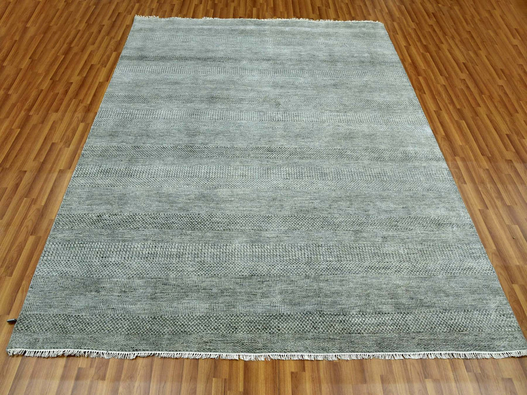 8'0" x 10'0" New Hand Knotted Grey Wool & Silk Rectangle Oriental Rug - MOA10279315