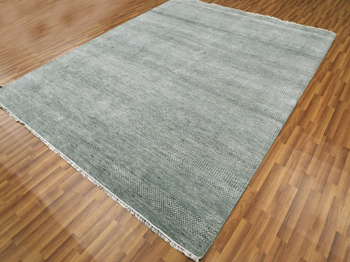 8'0" x 10'0" New Hand Knotted Grey Wool & Silk Rectangle Oriental Rug - MOA10279315