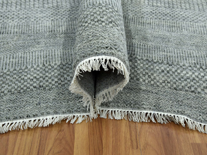 8'0" x 10'0" New Hand Knotted Grey Wool & Silk Rectangle Oriental Rug - MOA10279315
