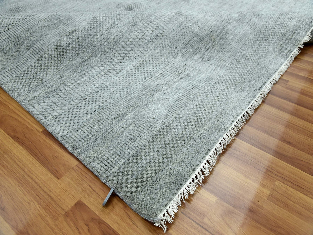 8'0" x 10'0" New Hand Knotted Grey Wool & Silk Rectangle Oriental Rug - MOA10279315