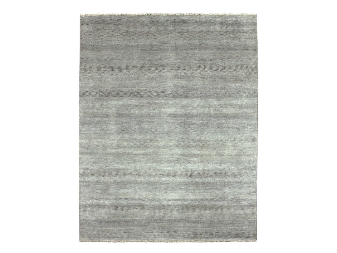 8'0" x 10'2" New Hand Knotted Grey Wool & Silk Rectangle Oriental Rug - MOA10279317