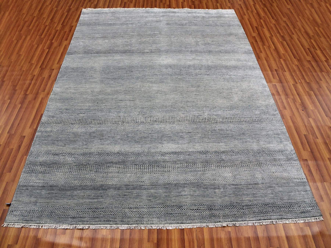 8'0" x 10'2" New Hand Knotted Grey Wool & Silk Rectangle Oriental Rug - MOA10279317
