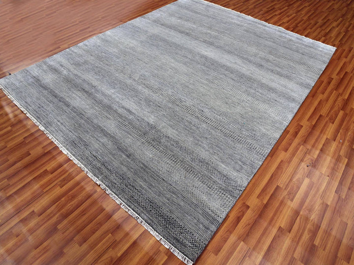 8'0" x 10'2" New Hand Knotted Grey Wool & Silk Rectangle Oriental Rug - MOA10279317