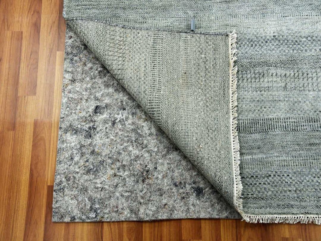 8'0" x 10'2" New Hand Knotted Grey Wool & Silk Rectangle Oriental Rug - MOA10279317