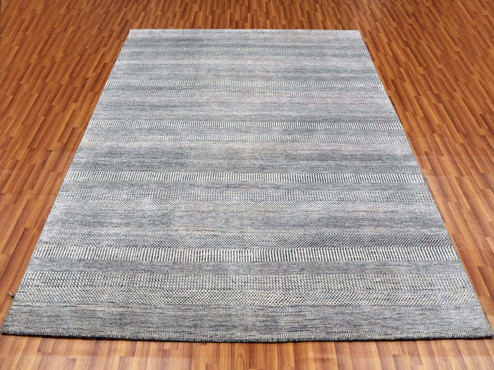8'0" x 10'3" New Hand Knotted Grey Wool & Silk Rectangle Oriental Rug - MOA10279321