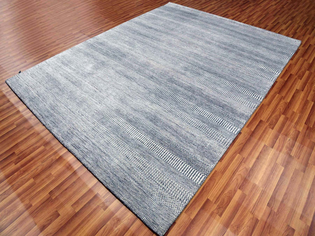 8'0" x 10'3" New Hand Knotted Grey Wool & Silk Rectangle Oriental Rug - MOA10279321