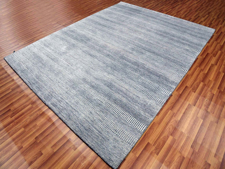 8'0" x 10'3" New Hand Knotted Grey Wool & Silk Rectangle Oriental Rug - MOA10279321