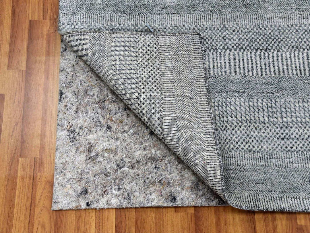 8'0" x 10'3" New Hand Knotted Grey Wool & Silk Rectangle Oriental Rug - MOA10279321