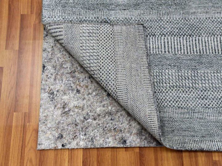 8'0" x 10'3" New Hand Knotted Grey Wool & Silk Rectangle Oriental Rug - MOA10279321
