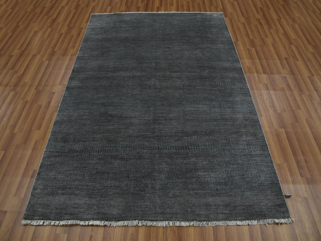 5'1" x 7'1" New Hand Knotted Grey Wool & Silk Rectangle Oriental Rug - MOA10279334