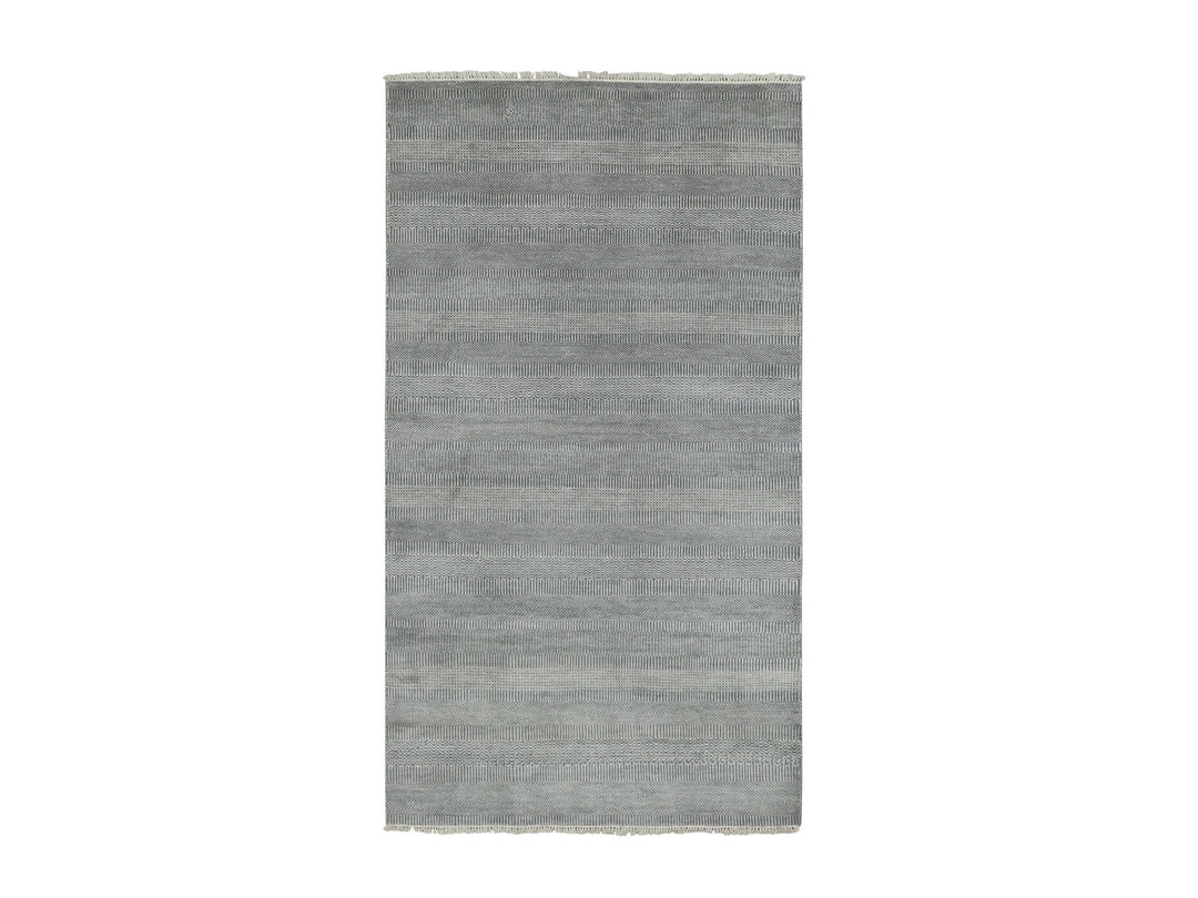 3'10" x 7'0" New Hand Knotted Grey Wool & Silk Runner Oriental Rug - MOA10279337