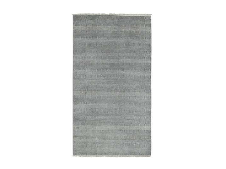 3'10" x 7'0" New Hand Knotted Grey Wool & Silk Runner Oriental Rug - MOA10279337