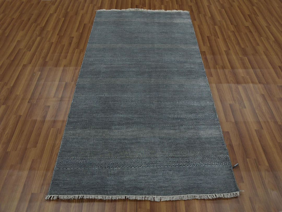 3'10" x 7'0" New Hand Knotted Grey Wool & Silk Runner Oriental Rug - MOA10279337