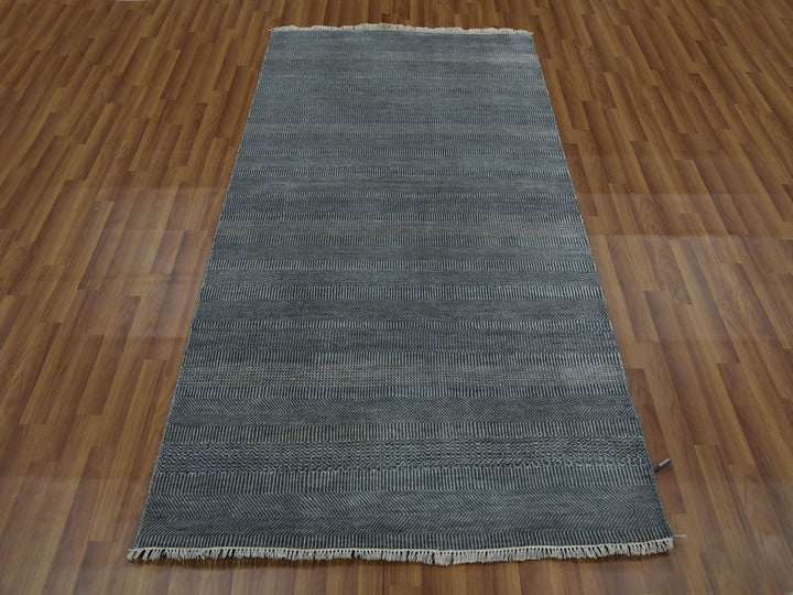 3'10" x 7'0" New Hand Knotted Grey Wool & Silk Runner Oriental Rug - MOA10279337