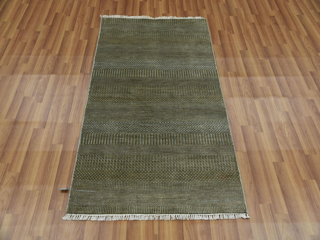3'0" x 5'2" New Hand Knotted Brown Wool & Silk Rectangle Oriental Rug - MOA10279344