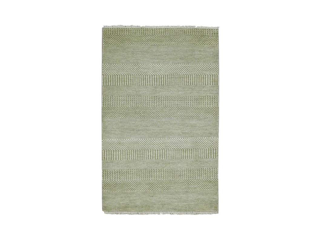 3'0" x 5'3" New Hand Knotted Green Wool & Silk Rectangle Oriental Rug - MOA10279354