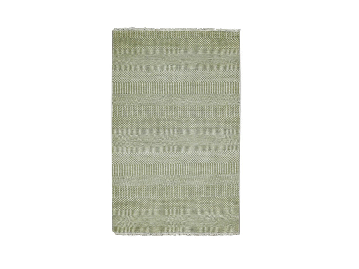 3'0" x 5'3" New Hand Knotted Green Wool & Silk Rectangle Oriental Rug - MOA10279354