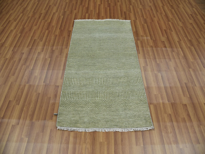 3'0" x 5'3" New Hand Knotted Green Wool & Silk Rectangle Oriental Rug - MOA10279354
