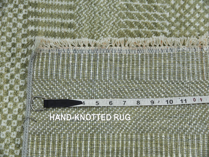 3'0" x 5'3" New Hand Knotted Green Wool & Silk Rectangle Oriental Rug - MOA10279354