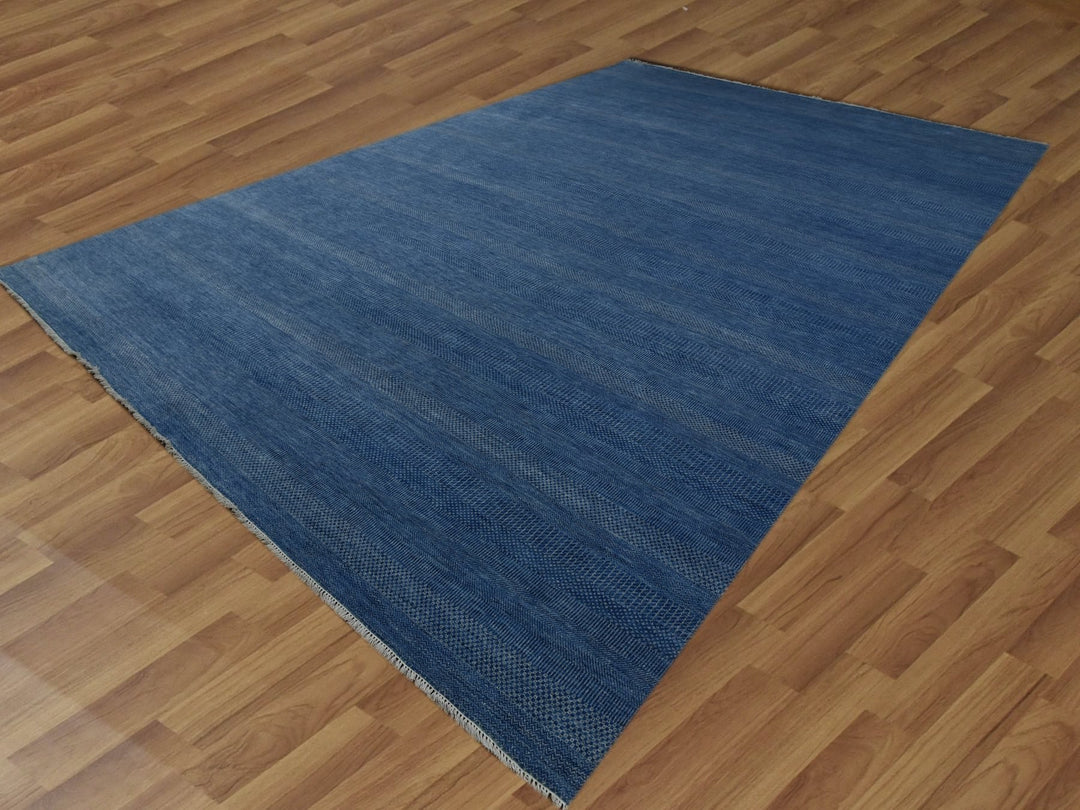 12'0" x 18'0" New Hand Knotted Blue Wool & Silk Rectangle Oriental Rug - MOA10279358