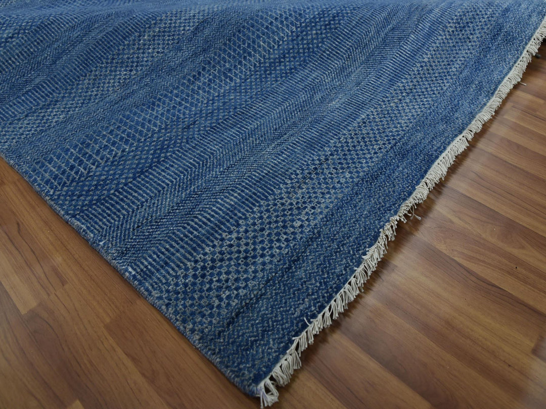 12'0" x 18'0" New Hand Knotted Blue Wool & Silk Rectangle Oriental Rug - MOA10279358