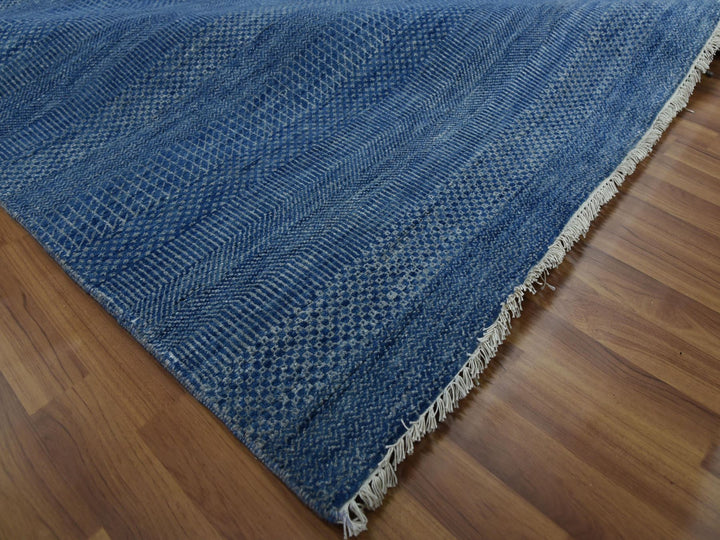 12'0" x 18'0" New Hand Knotted Blue Wool & Silk Rectangle Oriental Rug - MOA10279358
