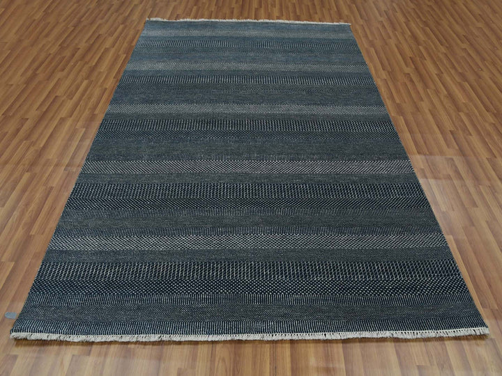 6'0" x 9'0" New Hand Knotted Blue Wool & Silk Rectangle Oriental Rug - MOA10279363