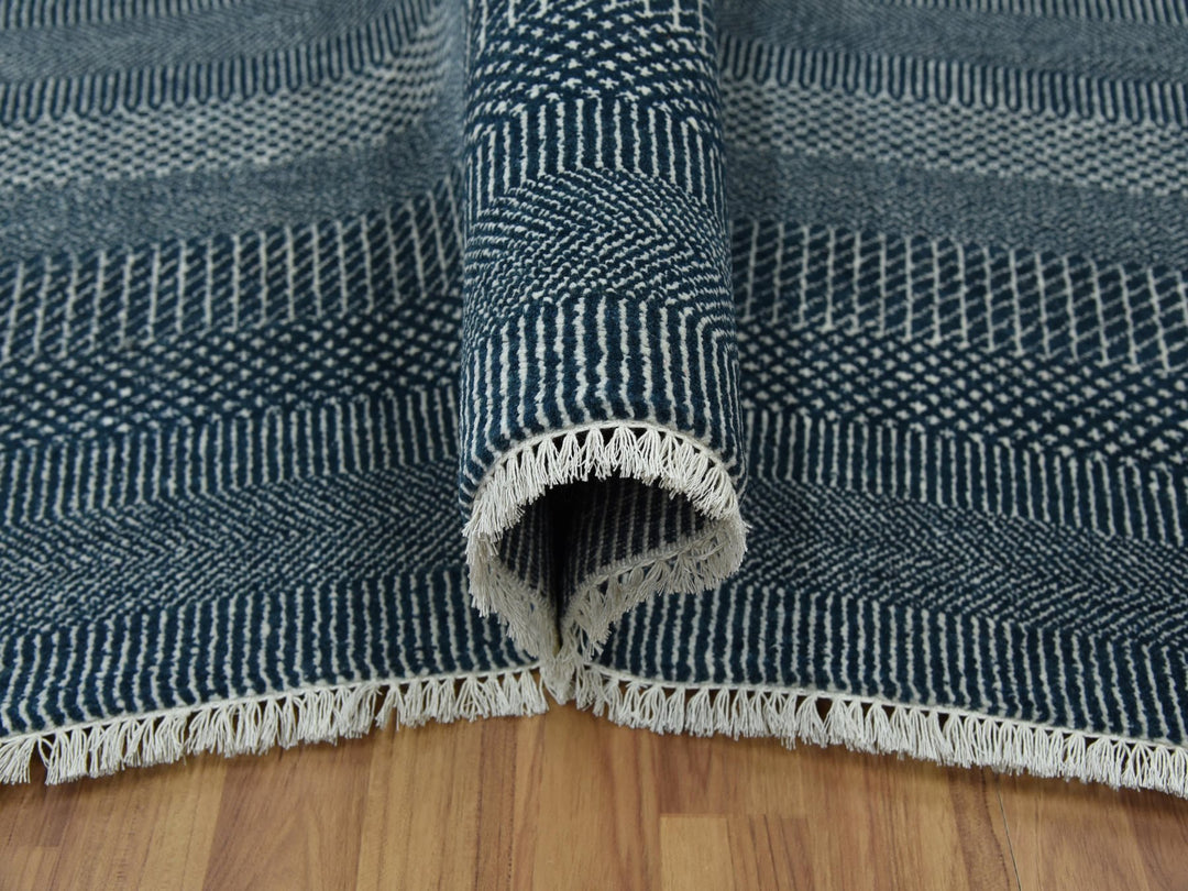 6'0" x 9'0" New Hand Knotted Blue Wool & Silk Rectangle Oriental Rug - MOA10279363