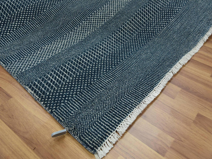 6'0" x 9'0" New Hand Knotted Blue Wool & Silk Rectangle Oriental Rug - MOA10279363
