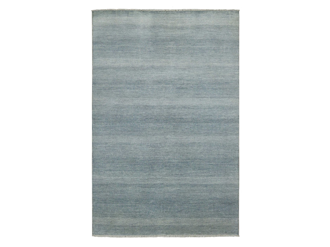 6'0" x 9'3" New Hand Knotted Blue Wool & Silk Rectangle Oriental Rug - MOA10279364
