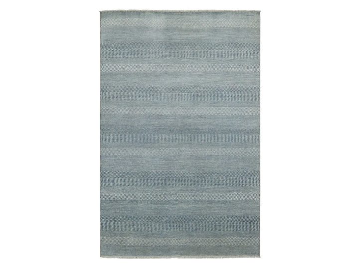 6'0" x 9'3" New Hand Knotted Blue Wool & Silk Rectangle Oriental Rug - MOA10279364