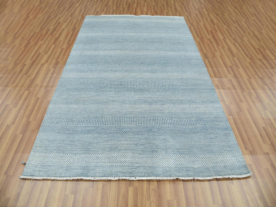 6'0" x 9'3" New Hand Knotted Blue Wool & Silk Rectangle Oriental Rug - MOA10279364