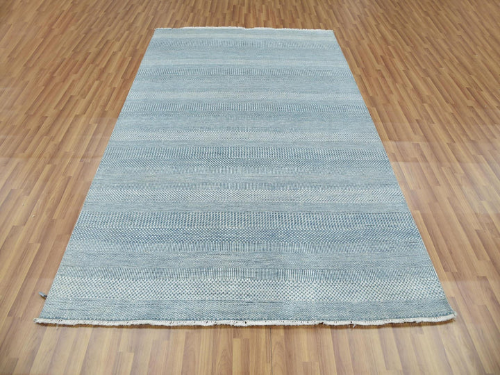 6'0" x 9'3" New Hand Knotted Blue Wool & Silk Rectangle Oriental Rug - MOA10279364
