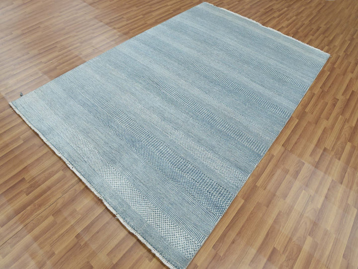 6'0" x 9'3" New Hand Knotted Blue Wool & Silk Rectangle Oriental Rug - MOA10279364