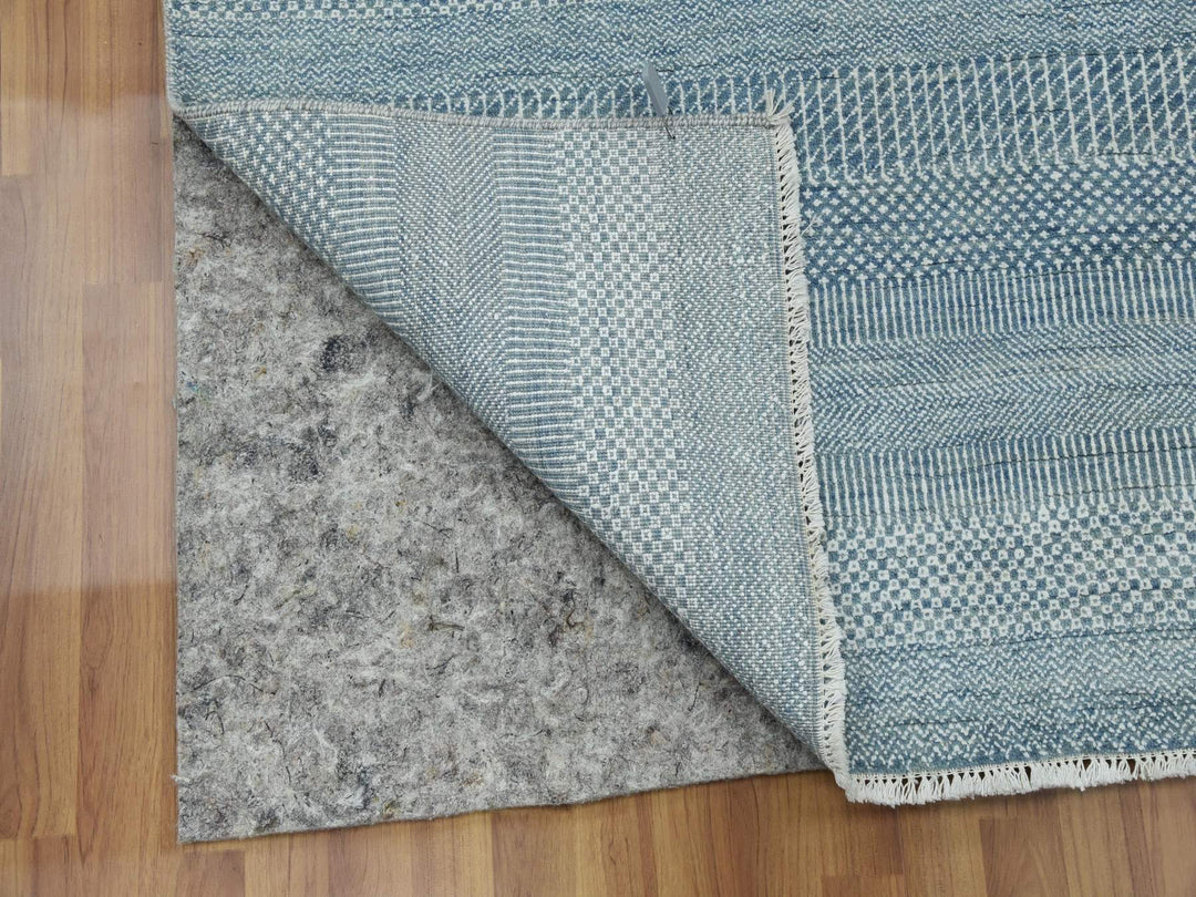 6'0" x 9'3" New Hand Knotted Blue Wool & Silk Rectangle Oriental Rug - MOA10279364