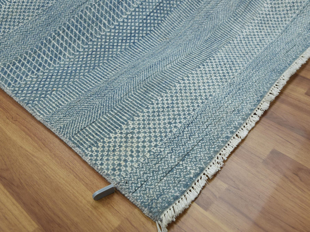 6'0" x 9'3" New Hand Knotted Blue Wool & Silk Rectangle Oriental Rug - MOA10279364