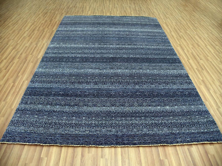 8'0" x 10'2" New Hand Knotted Blue Wool Rectangle Oriental Rug - MOA10279372